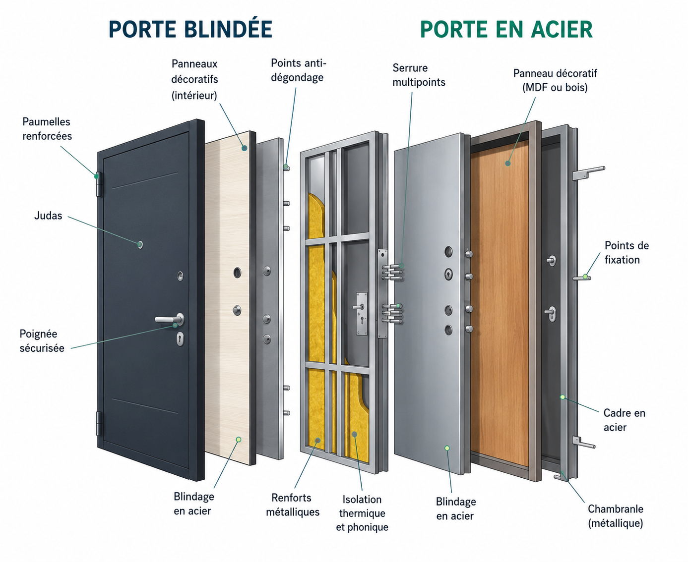 Schéma de composition d'une porte blindée et d'une porte en acier